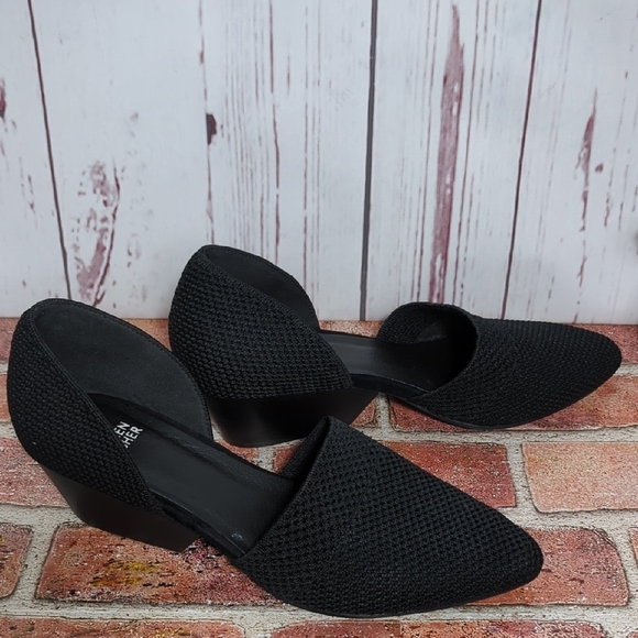 Eileen Fisher Black Hallo Knit D'Orsay Pumps Almond Toe 10 Minimal Quiet Luxury - Picture 10 of 16